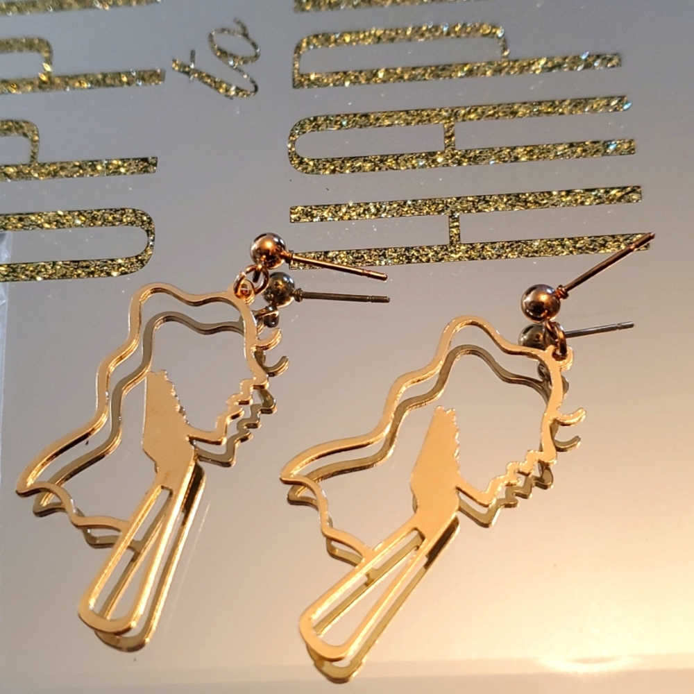 Gold colored Side profile girl dangle earings